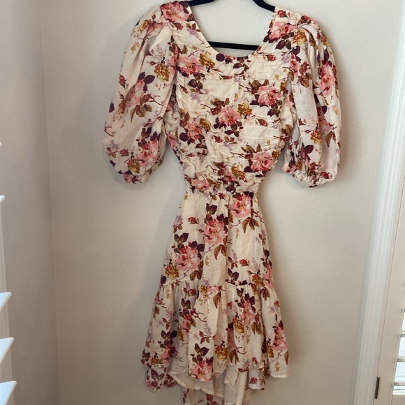 Sea New York Esme Floral pleated Puff Sleeve Open Back Mini Dress - Picture 4 of 7